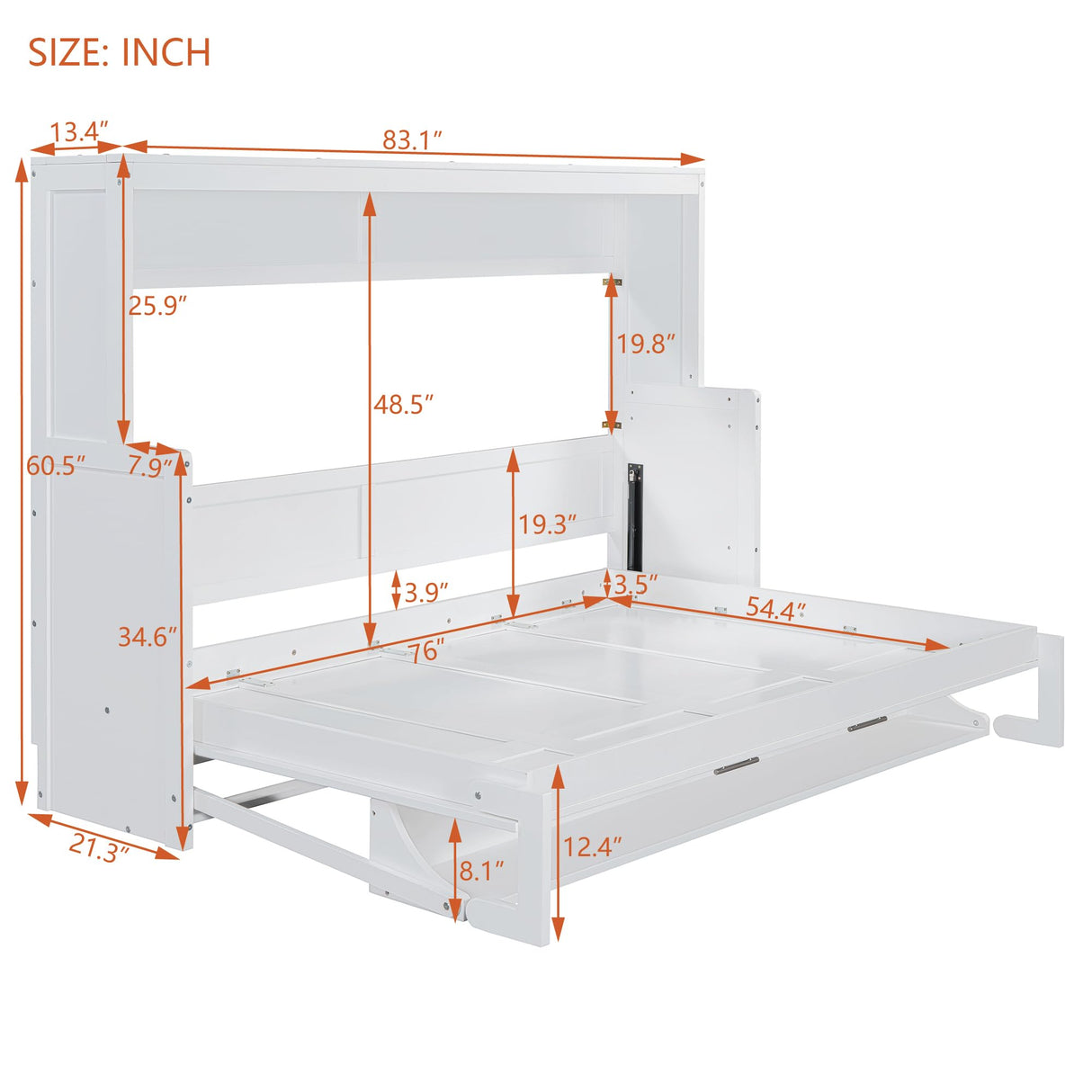 Ball & Cast Horizontal Murphy Bed Full Size,Hidden Folding Wall Bed Frame with Hydraulic Lift&Desk,Wood Cabinet Platform Bed can be Folded into Desk,Space Saving for Bedroom,Guest Room,Apartment,White Ball & Cast