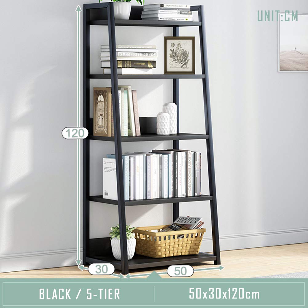 IOTXY 5 Tier Open Bookshelf - Steel and Wood Display Stand, 50CM Width Floor-Standing Bookcase, Black IOTXY
