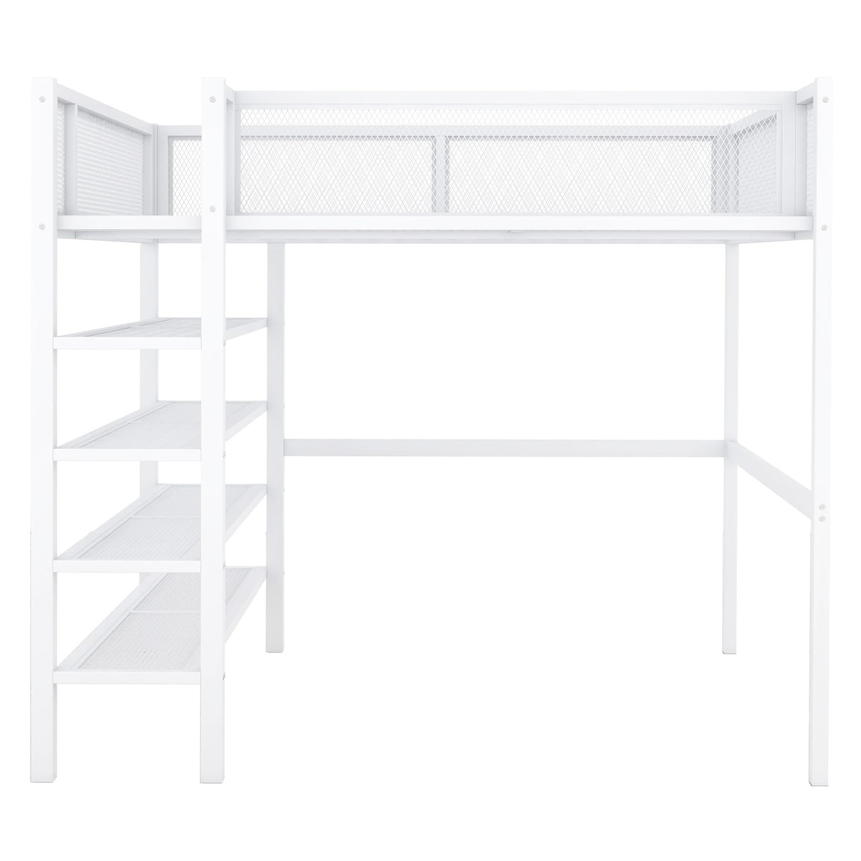 Bellemave Full Size Loft Bed with 4-Tier Shelves and Storage, Metal Loft Bed with Bookshelf, Full Size Loft Bed with Storage Stairs(White) Bellemave