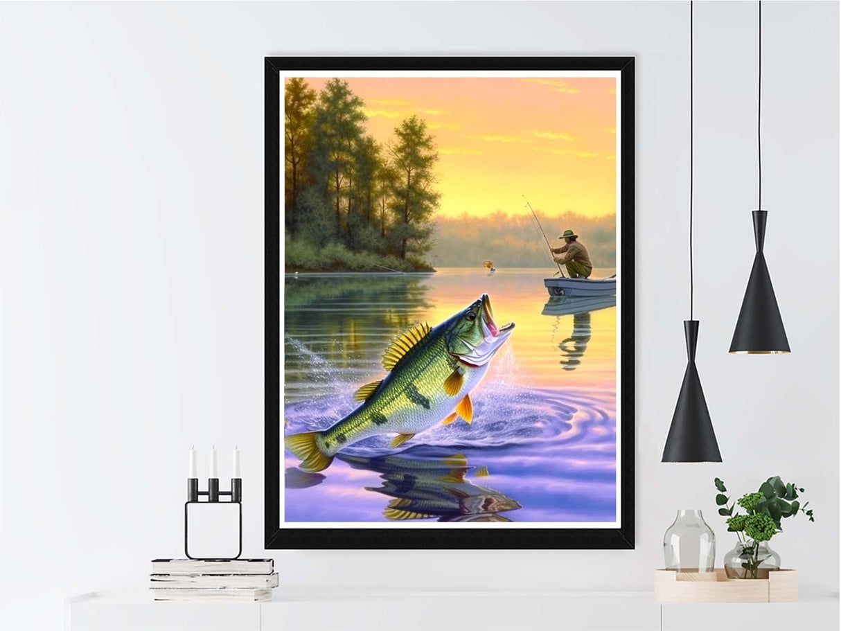 VAIIEYO Diamond Art Kits for Adults Fish, Diamond Painting Fishing Animal Full Drill Round Rhinestone Craft Canvas for Home Wall Decor Gift 12x16 inch VAIIEYO
