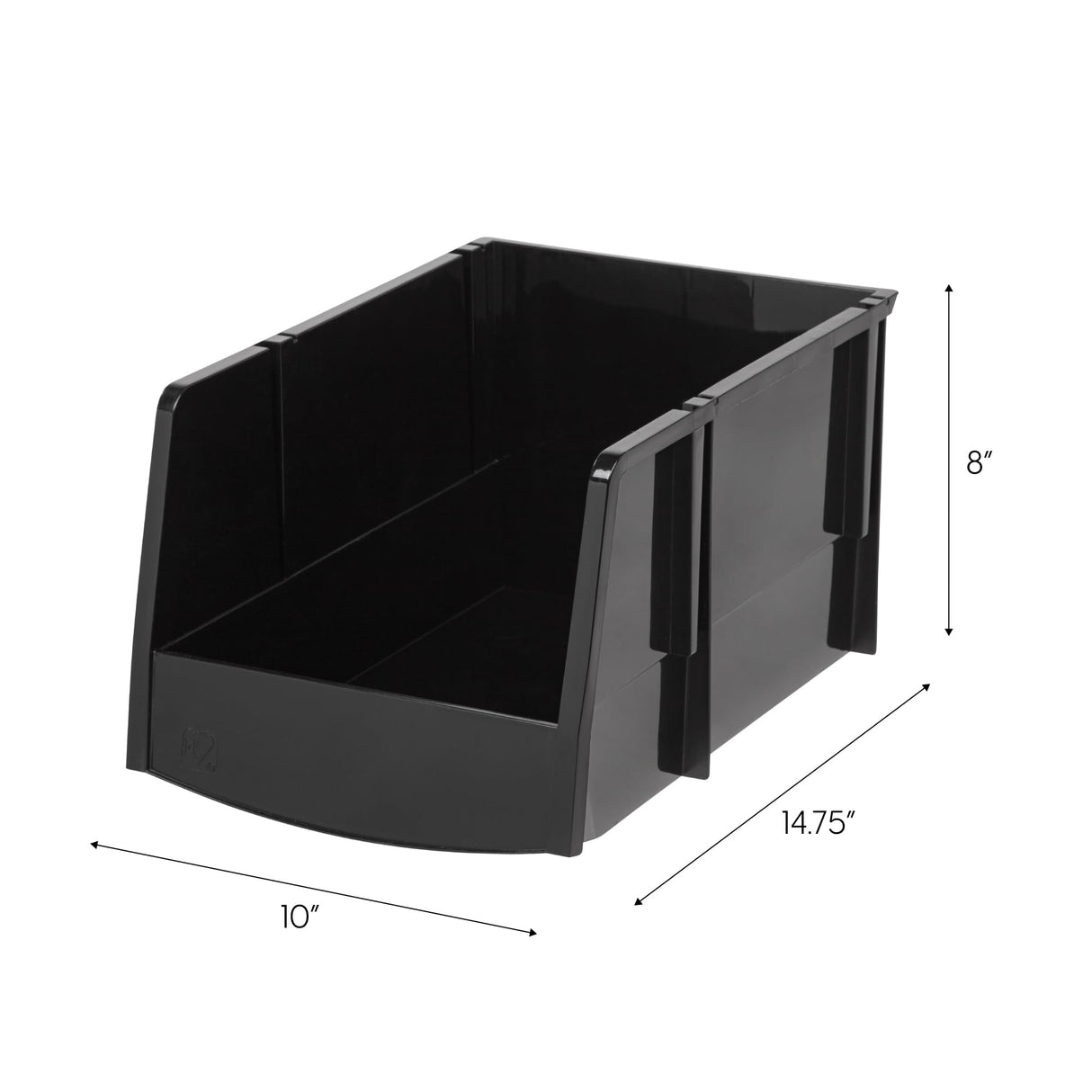 IRIS USA Jumbo Stackable Storage Bins, 6-Pack, 14.75"L x 10"W x 8"H, |Made in USA|, Plastic Open Front Shelf Bin for Organizing Parts, Hardware, Tools, Supplies, Garage Shelf, Pantry - Black IRIS USA