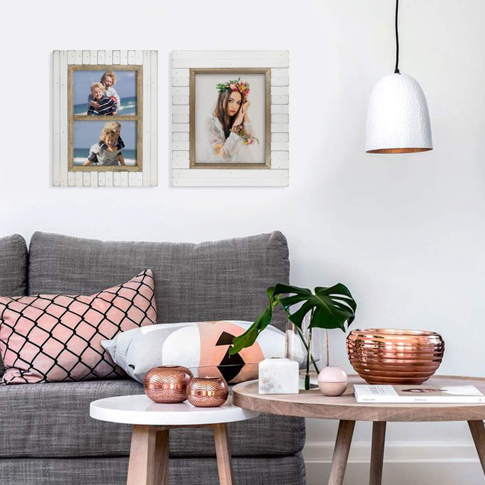 icheesday 8x10 Wooden Picture Frame Rustic Distressed White Photo Frame with Glass Cover Ready to Table Top and Wall Mounting icheesday