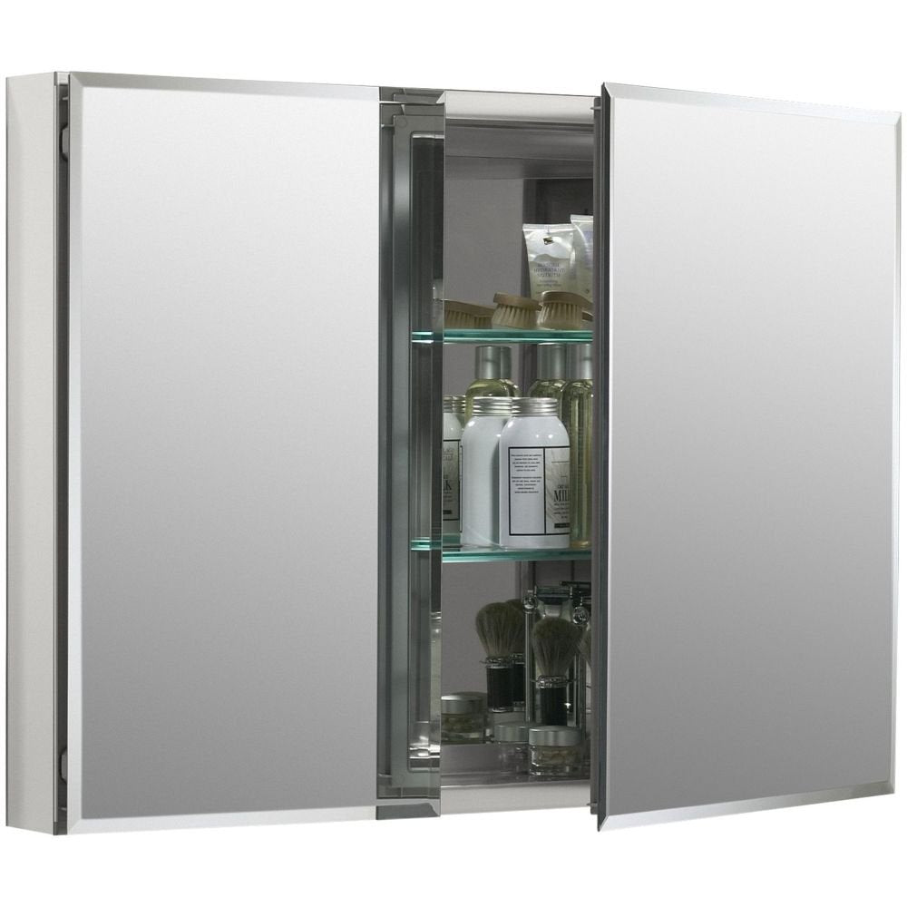 KOHLER CB-CLC3526FS Double Door Beveled Medicine Cabinet with Mirror Doors & Adjustable Shelves, Rectangular Beveled Edge Frame, 35" x 26" KOHLER