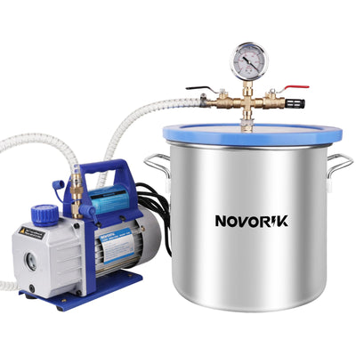 NOVORIK Vacuum Chamber with Pump Kit 3.6CFM 1/4HP Single Stage Vacuum Pump with Acrylic Lid Vacuum Chamber Kit for Stabilizing Wood, Degassing Silicone, Epoxies