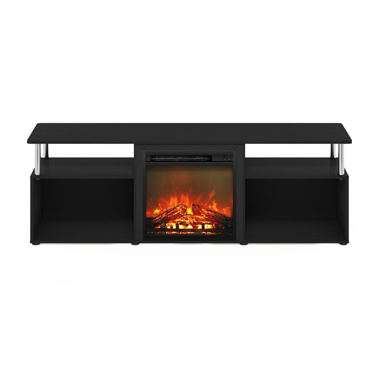Furinno Jensen Open Storage Fireplace Entertainment Center for TV up to 70 Inch with Stainless Steel Tubes, Americano/Chrome Furinno