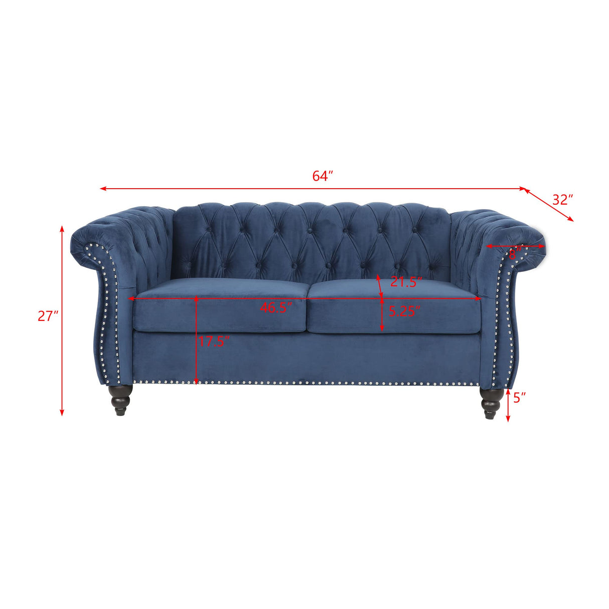 LEVNARY Velvet Sofa, Chesterfield Tufted Upholstered 2 Seater Couch, Modern Loveseat Couch Classic Furniture for Living Room Bedroom (Blue) LEVNARY