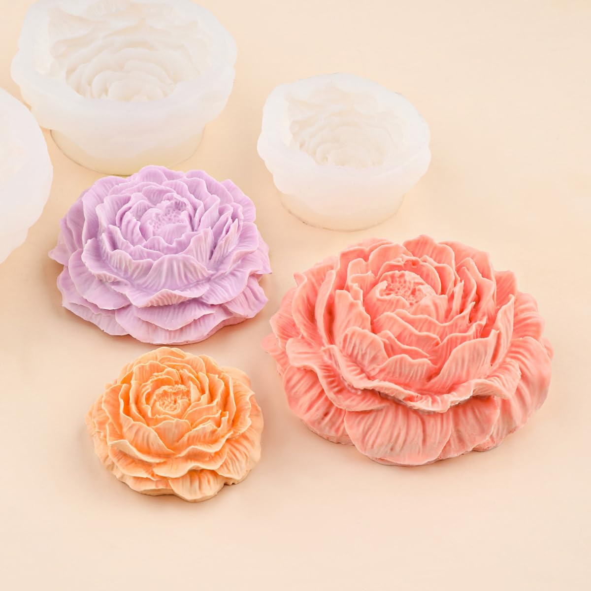 3D Peony Flower Silicone Molds Set, 3 Sizes, for Candle Making, Soap, Resin Crafts JIECHOGJ