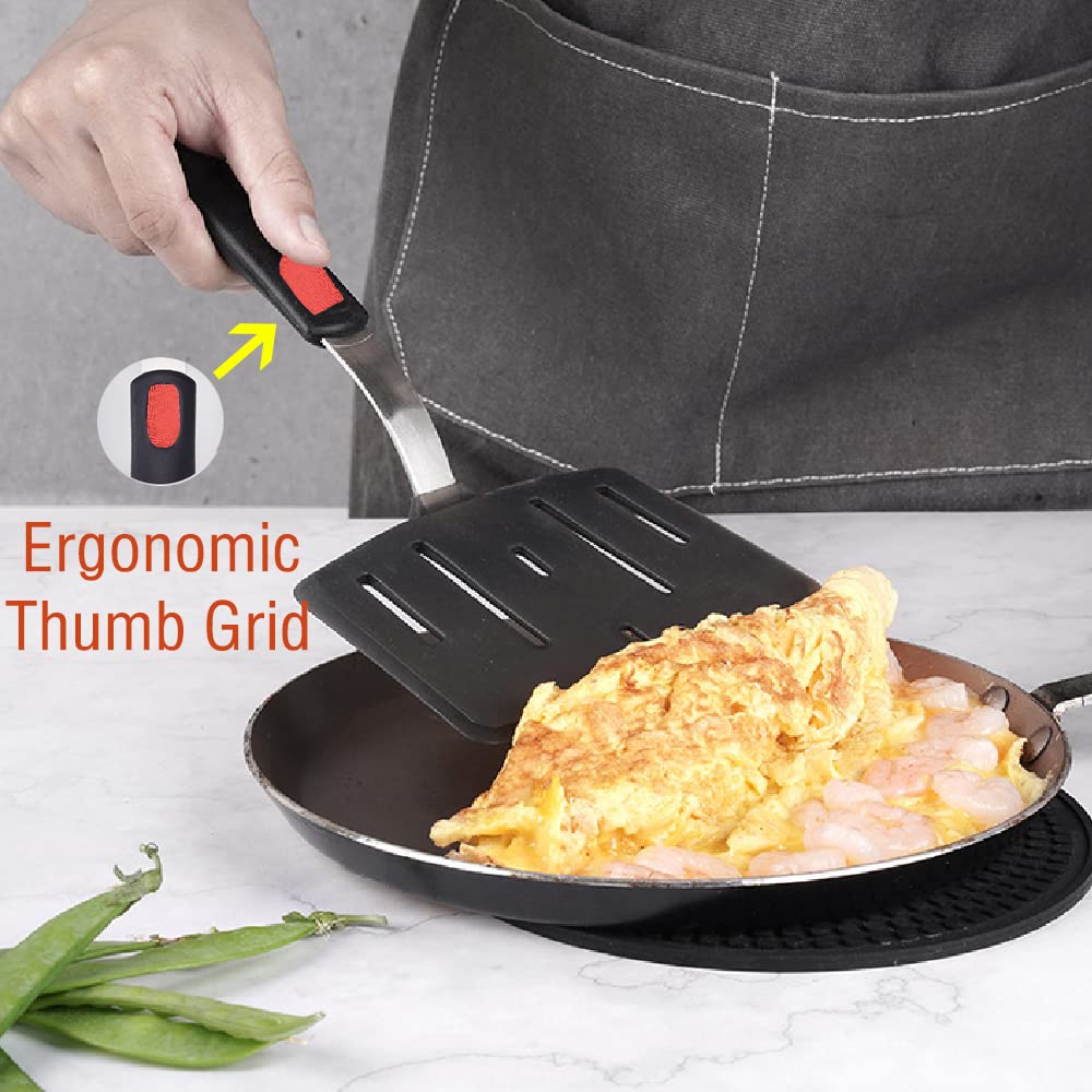 Silicone Spatula Turner, 4-Pack Spatulas 600°F Heat Resistant Set for Nonstick Cookware, Kitchen Cooking Utensils BPA Free Rubber Egg, Crepe, Pancake,Burger,Fish Wiztoynia