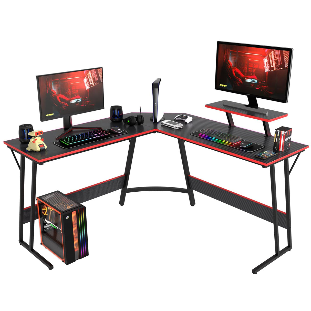 PayLessHere L Shaped Desk Corner Gaming Desk Computer Desk with Large Desktop Studying and Working and Gaming for Home and Work Place,Black PayLessHere
