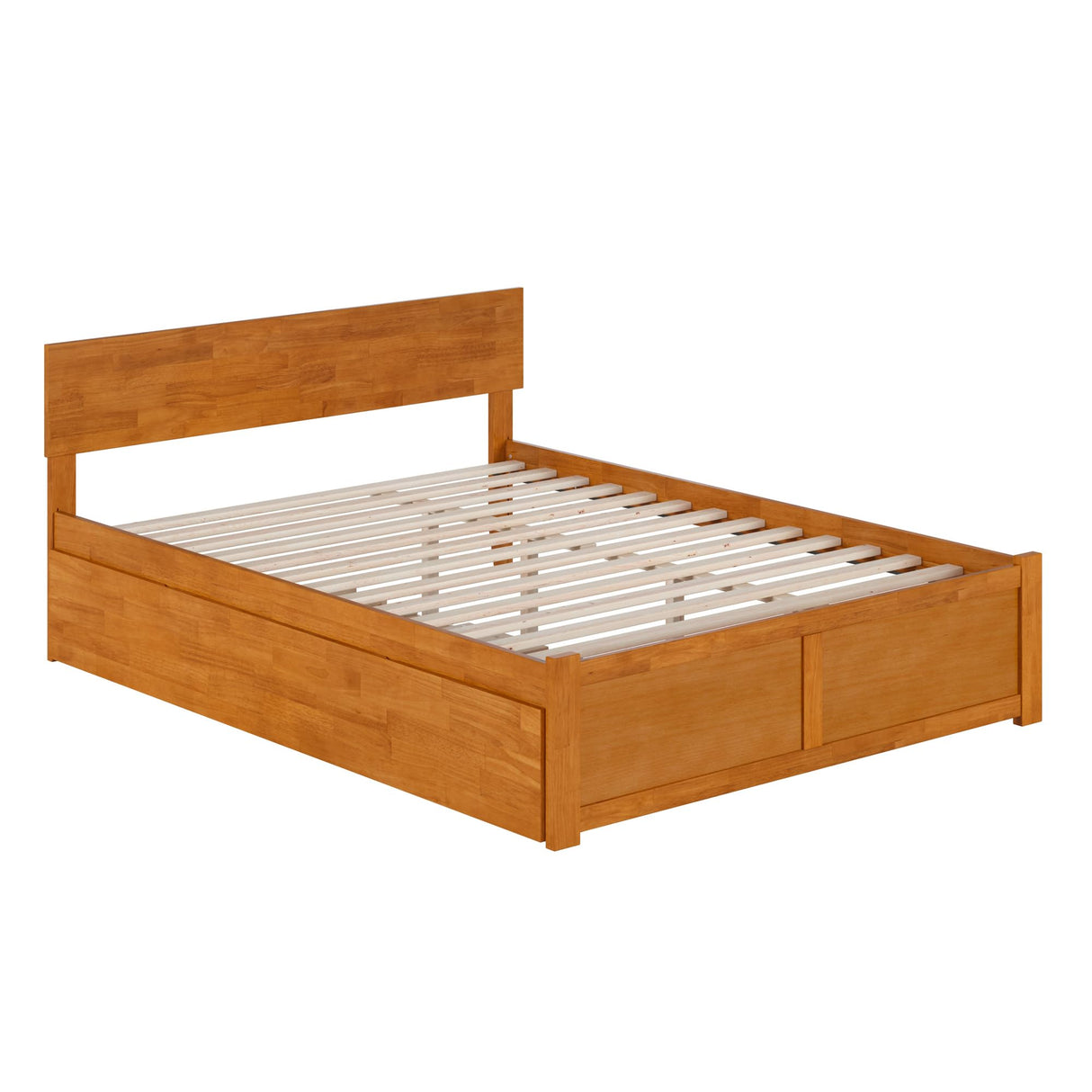 AFI Orlando Queen Solid Wood Platform Bed with Footboard & Twin XL Trundle in Light Toffee AFI