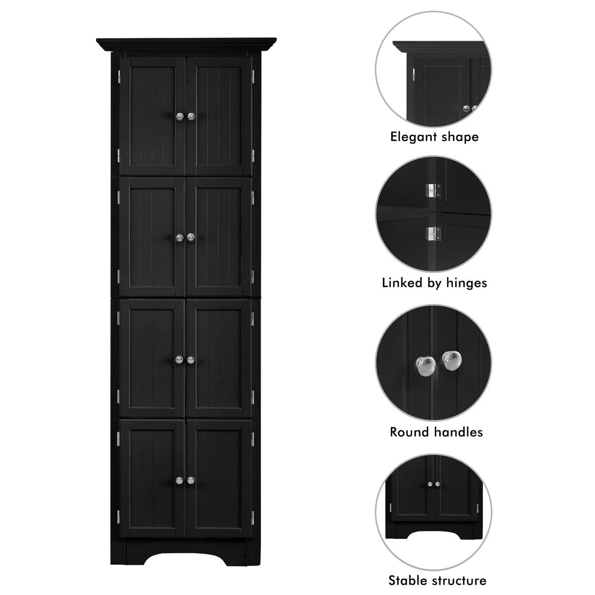 72 Inch Tall Corner Storage Cabinet with 8 Doors, 4-Tier Kitchen Pantry Storage Cabinet, for Living Room, Kitchen, Office, Bathroom, Black WoodArtSupply