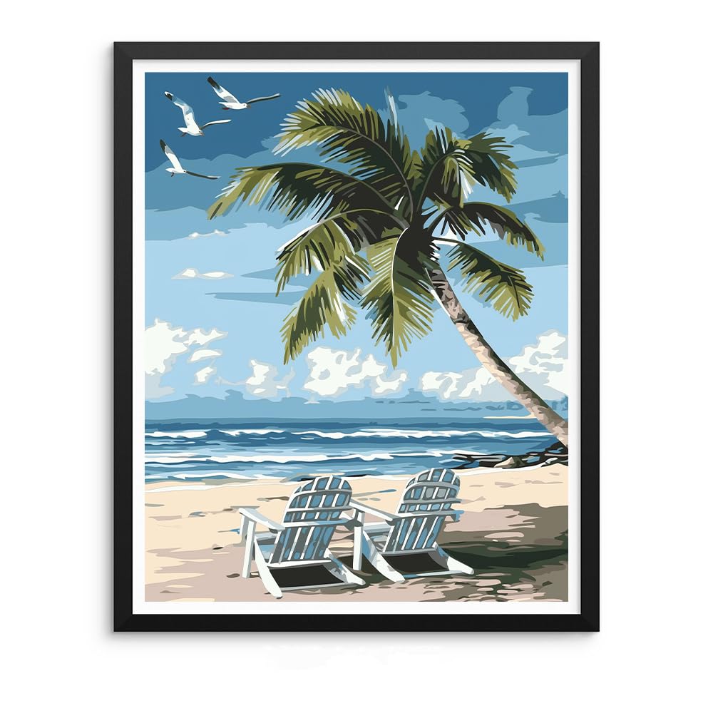 Natuyalo Paint by Numbers Kit for Adults - Beach DIY Adult Paint by Number Kits Seascape Acrylic Canvas Painting for Adults Beginners Kids Art Crafts Without Frame, 16x20 Inch Natuyalo