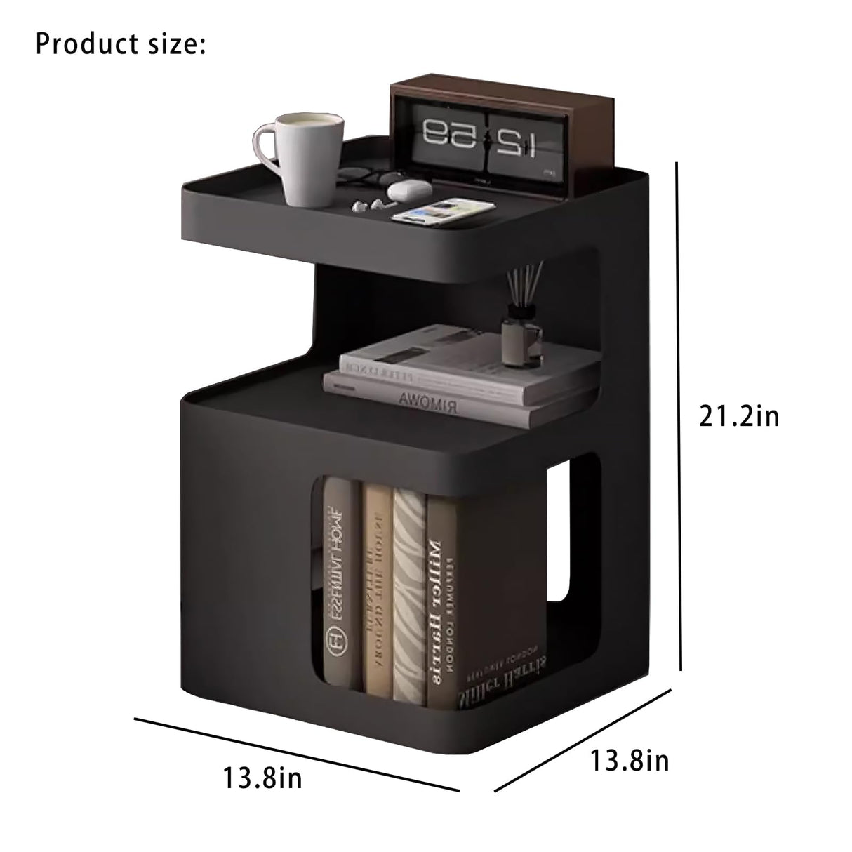 BUZUEY Side Table,Modern end Table,Unique nightstand,Black Metal Bedside Table,3-Tier Accent Table with Storage for Bedroom,Living Room,Small Space,Couch.No Assembly Required BUZUEY