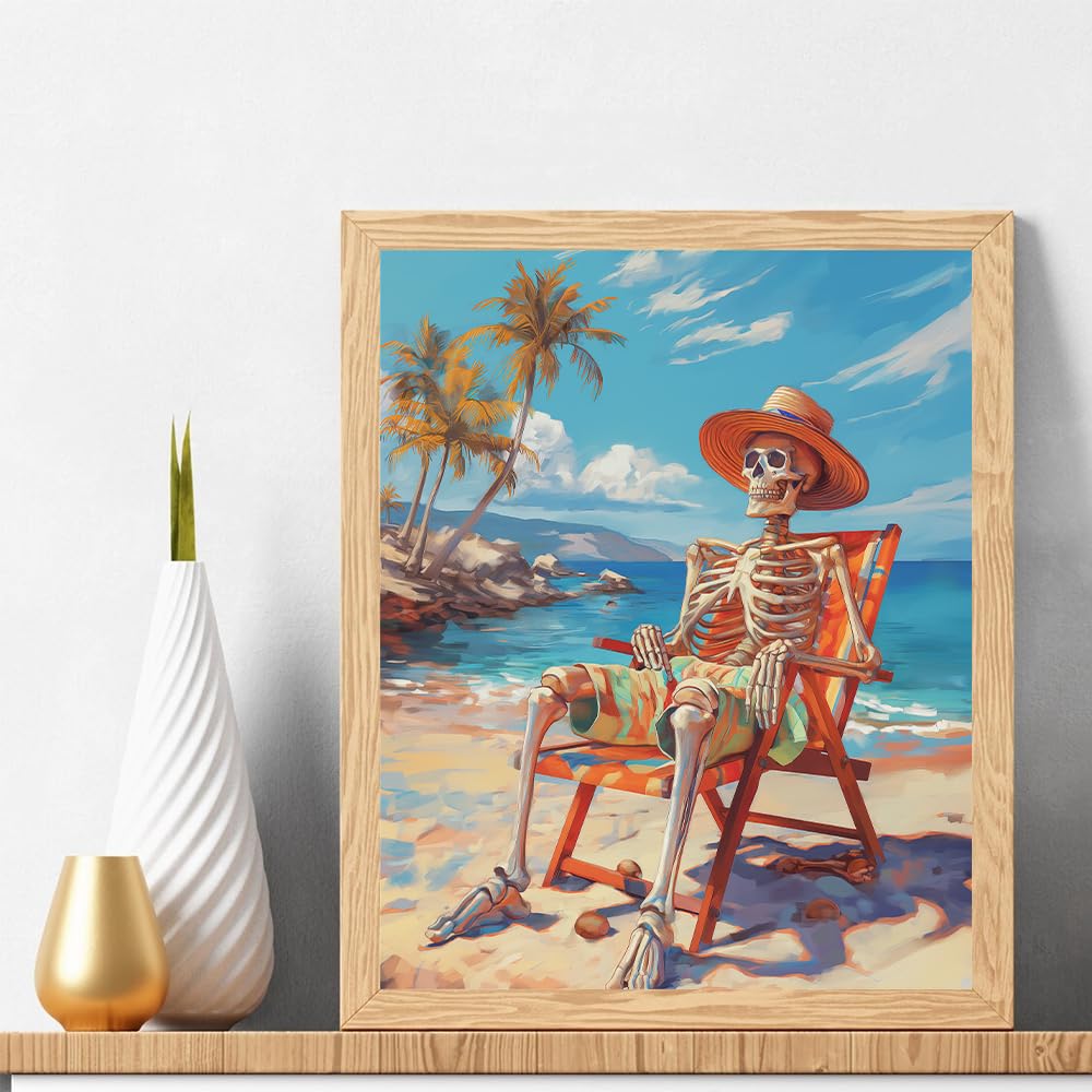 Natuyalo Paint by Numbers Kit for Adults - Skeleton Man DIY Adult Paint by Number Kits Summer Beach Acrylic Canvas Painting for Adults Beginners Kids Art Crafts Without Frame, 16x20 Inch Natuyalo
