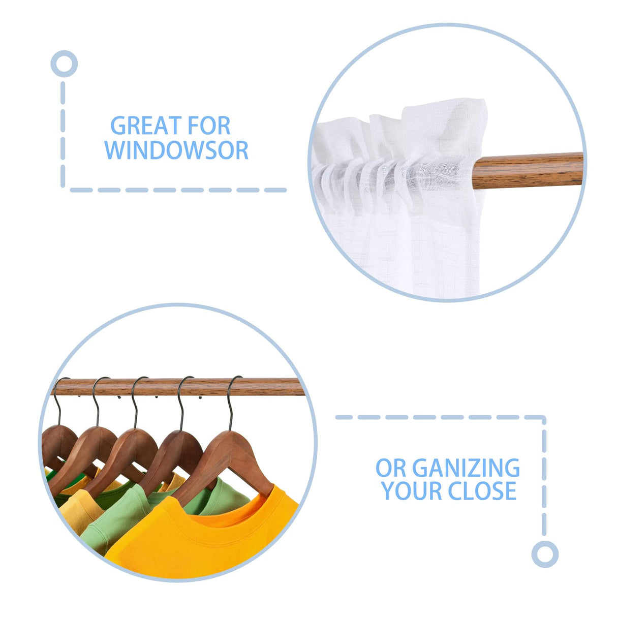 AIZESI Spring Tension Curtain Rods Short Tension Rod (Wood, 16" to 28"-2Pcs, Optimum Scope of Application 16 to 24 inch, Can't Hang Heavy Curtains) AIZESI