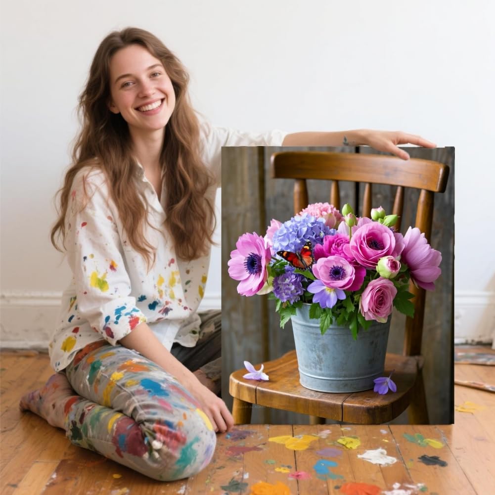 ACANDYL Flower DIY Paint by Numbers Kit for Adults Paint by Number for Adults Beginner Canvas Painting by Number Pink Peony Rose DIY Acrylic Oil Painting on Canvas Arts Craft Decoration 16x20 Inch ACANDYL