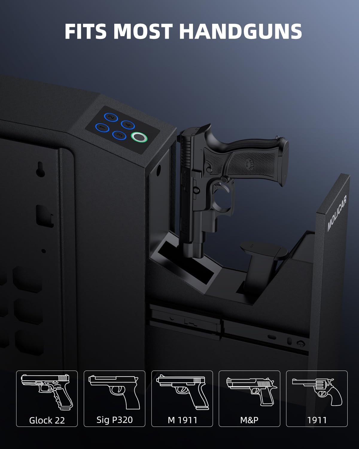 Biometric Gun Safe for Handgun Fingerprint 3 Ways Quick Access Slider Pistol Safe, Mounted Bedside Gun Lock Box for Nightstand, Bed, Desk, Wall, Dresser MOLICAR