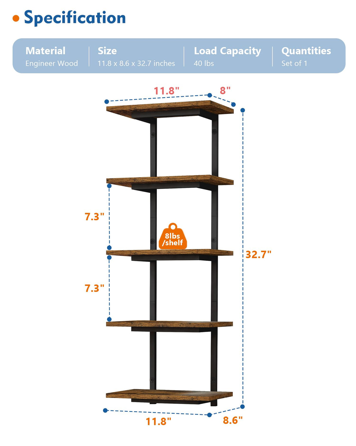 Harwaya 5 Tier Wall Bookshelf Unit for Bedroom Books, Large Floating Book Shelves Wall Mounted, Rustic Wood Lack Tiered Hanging Shelf for Kitchen Office Living Room Corner (Dark Brown) Harwaya