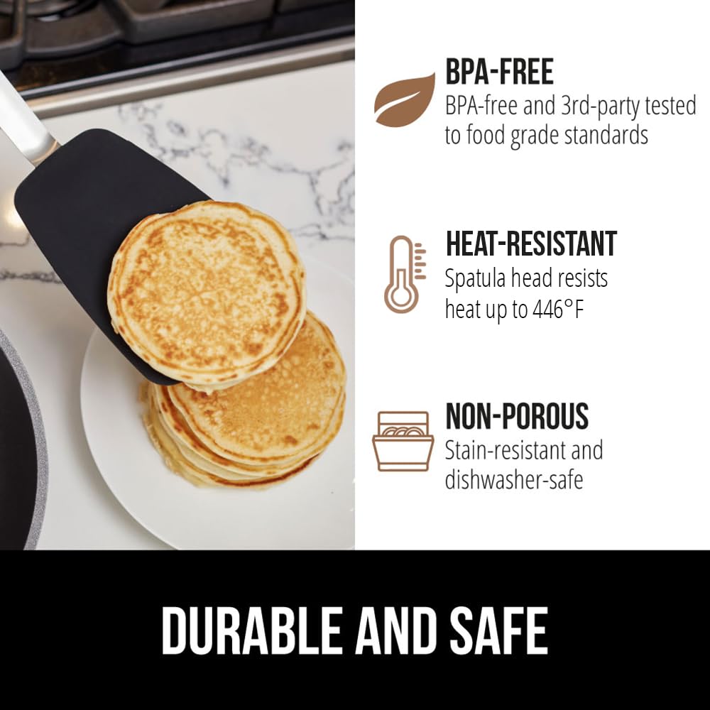 Gorilla Grip Nonstick Heat Resistant BPA-Free Silicone Spatula, Non Scratch Flexible Head for Pans, Slip Resistant Soft Rubber Handle, Stainless Steel Kitchen Spatulas for Cooking, 11.6 Inch, Black Gorilla Grip