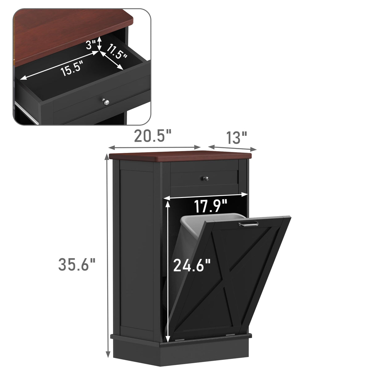 TOLEAD Tilt Out Trash Cabinet Free Standing 10 Gallon Recycling Trash Can Cabinet with Barn Door for Farmhouse Kitchen,Living Room, Dining Room, Black TOLEAD