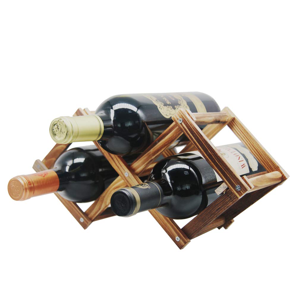 MUGLIO Foldable Wooden Wine Bottle Holder Free Standing Natural Wine Shelves for Pantry 2 Slots for 3 Bottles Wine Rack MUGLIO