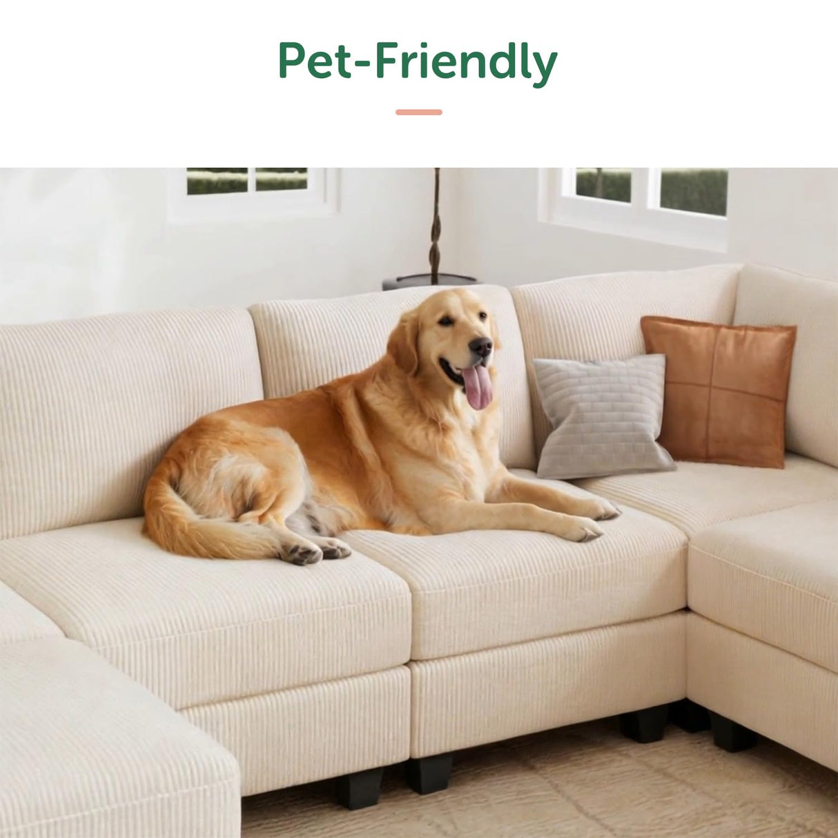 HONBAY Corduroy Sectional Couch with Storage U Shaped Sectional Sofa Modular Sectional Couches for Living Room, Beige HONBAY