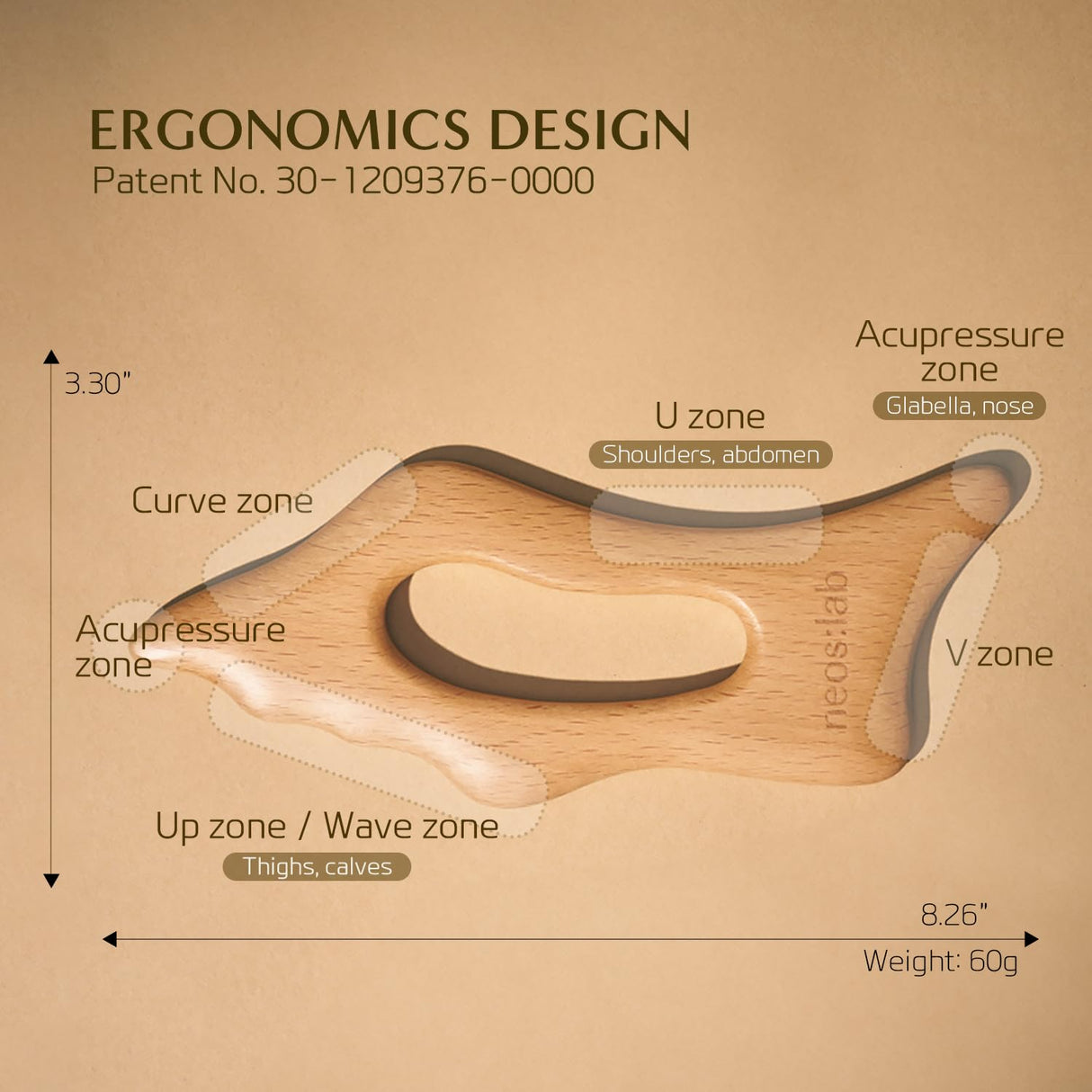 neos:lab Body Sculptor - Beech Wood Massage Tool, Portable & Lightweight Scraping Massage Tools, Wood Gua Sha, Relieve Tensed Muscle, Lymphatic Massage to Help Face & Body Circulation neos:lab