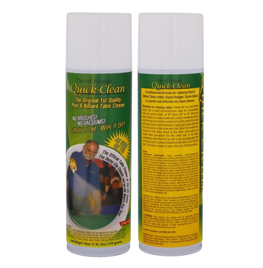 Quick Clean Pool Table Felt Cleaner Spray - Great for Pool Felt Cleaner Billiard Felt Cleaner Billiards Table Cleaner for Felt Pool Table Cleaning Kit DAVID HODGES' QUICK-CLEAN THE ORIGINAL 1ST QUALITY