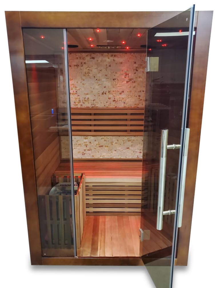 Canadian Red Cedar Wood Swedish Indoor Traditional Wet/Dry 1-2 Person Sauna SPA with 6KW 200F Heater and Rocks MCP-Distributions