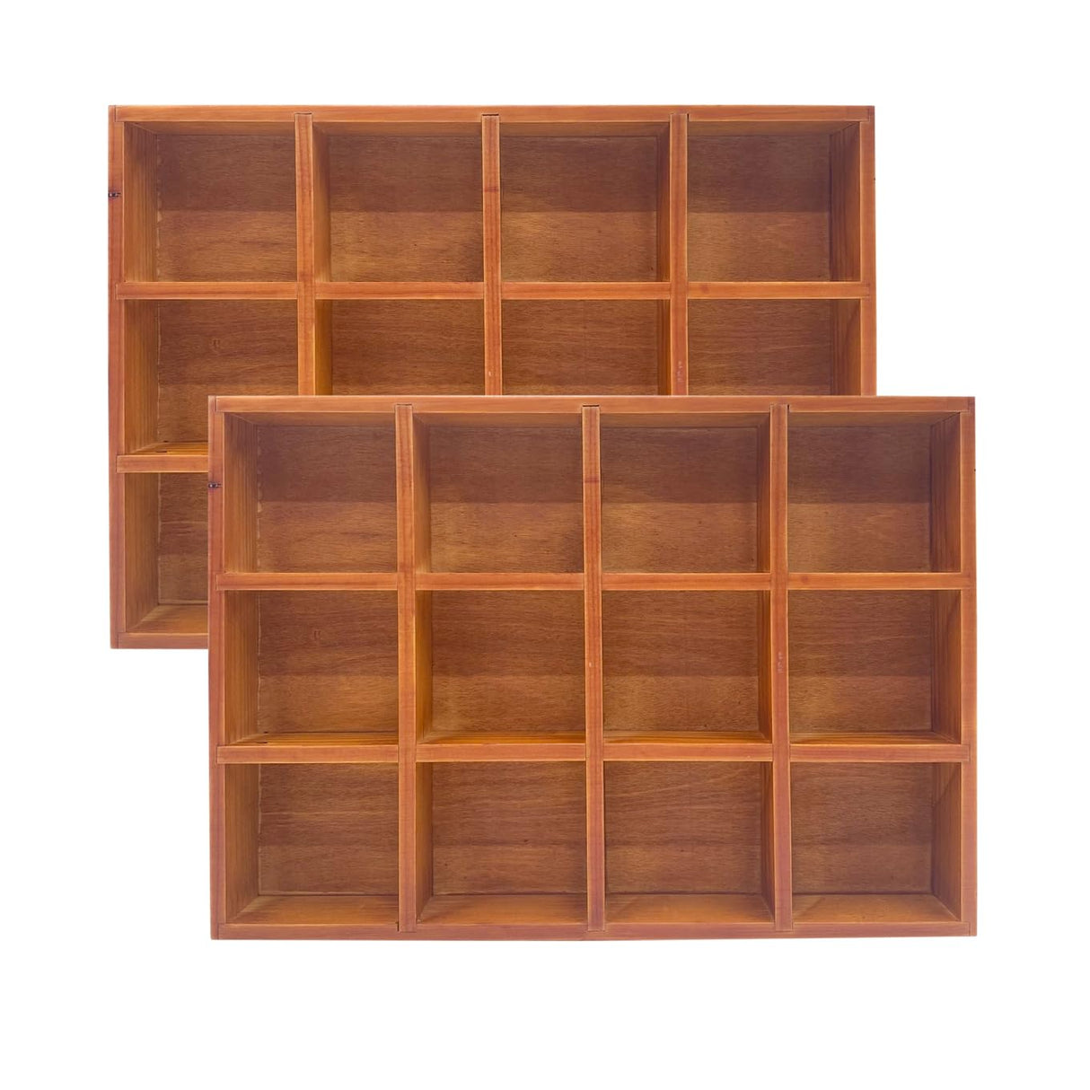 2 Pack Wooden Sorting Tray Grid Display Wood Divided Organizer Brown Finished Section Box (12 Compartments,12.9 x 9.1 x 1.55 Inch Each Tray) Cregugua