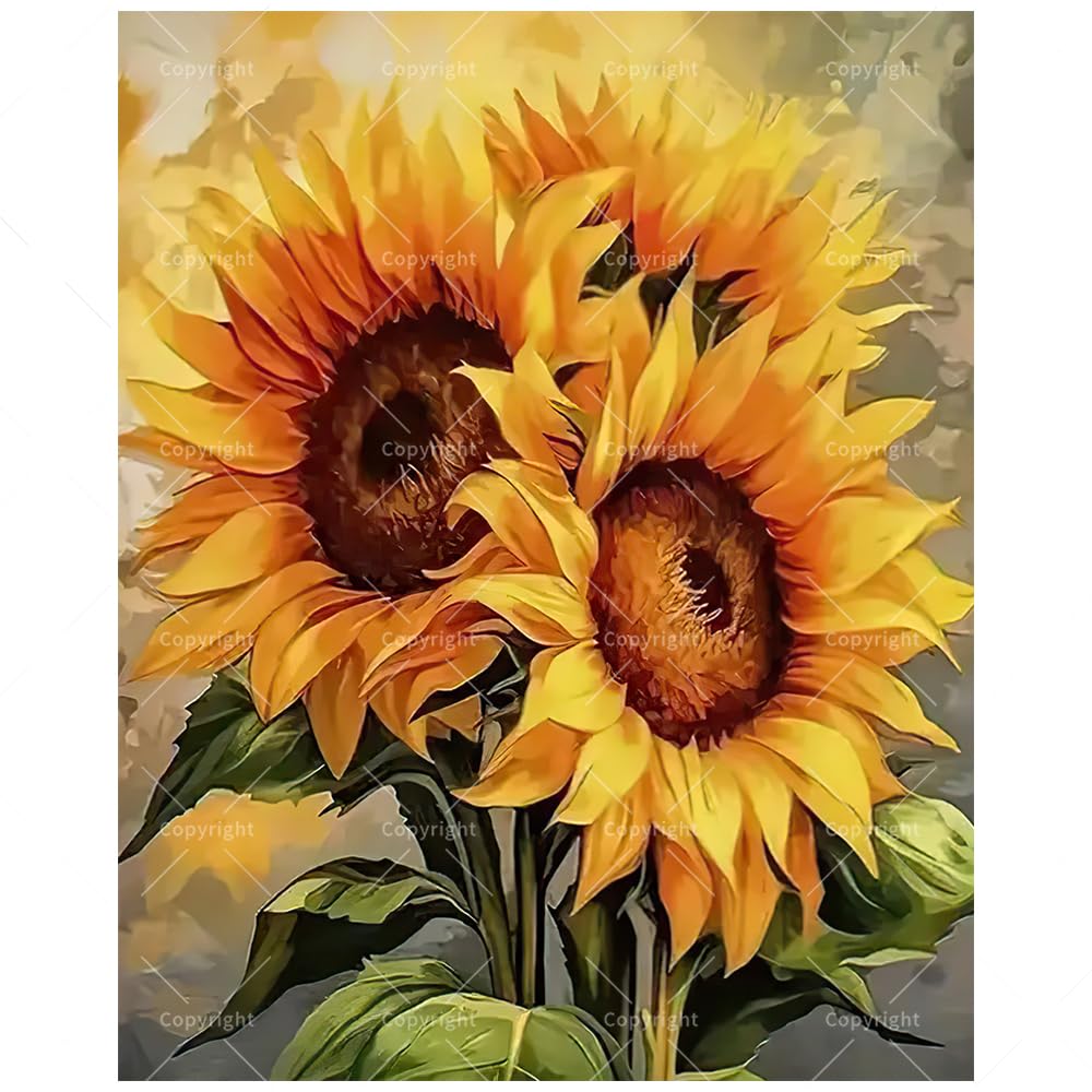 Sunflower Art Paint by Numbers Kit for Adults - DIY Bright Sunflower Pair Painting on Canvas 16x20 Inches, Acrylic Paint Set, Suitable for Beginners, Floral Art for Home Decoration or Gifts TAOPAOLAB