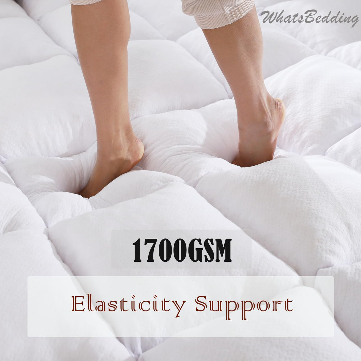 WhatsBedding Mattress Topper King Size Memory Foam Filled Warming Cooling Fluffy & Soft Memory Foam Pillow Top, Anti-Slip Bottom, 4 Elastic Straps, 80x78 Inch, King WhatsBedding