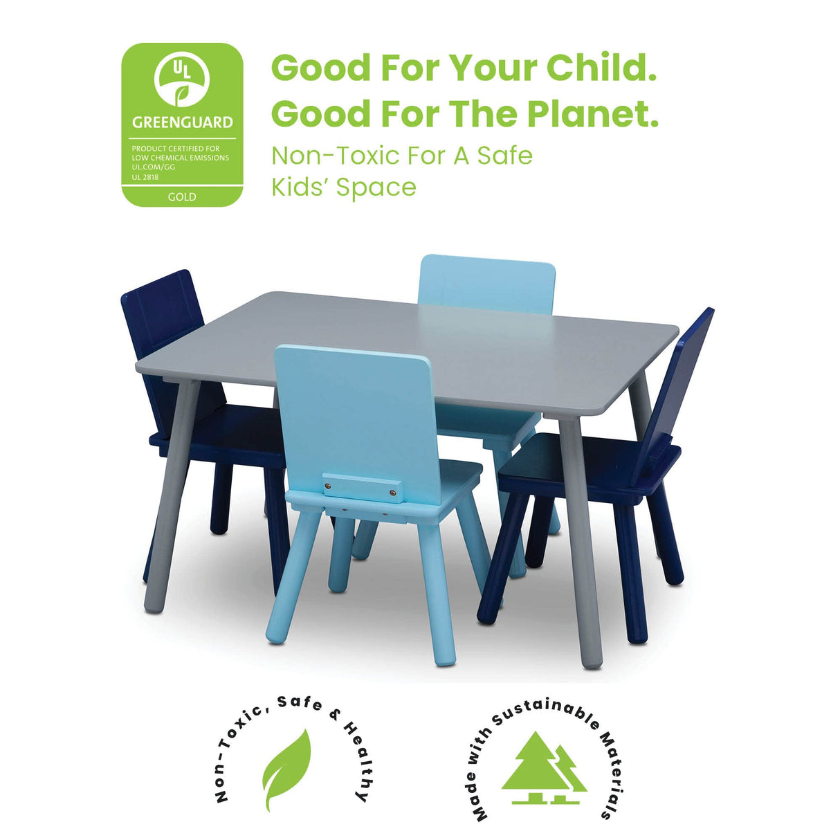 Delta Children Kids Table and Chair Set (4 Chairs Included), Grey/Blue Delta Children