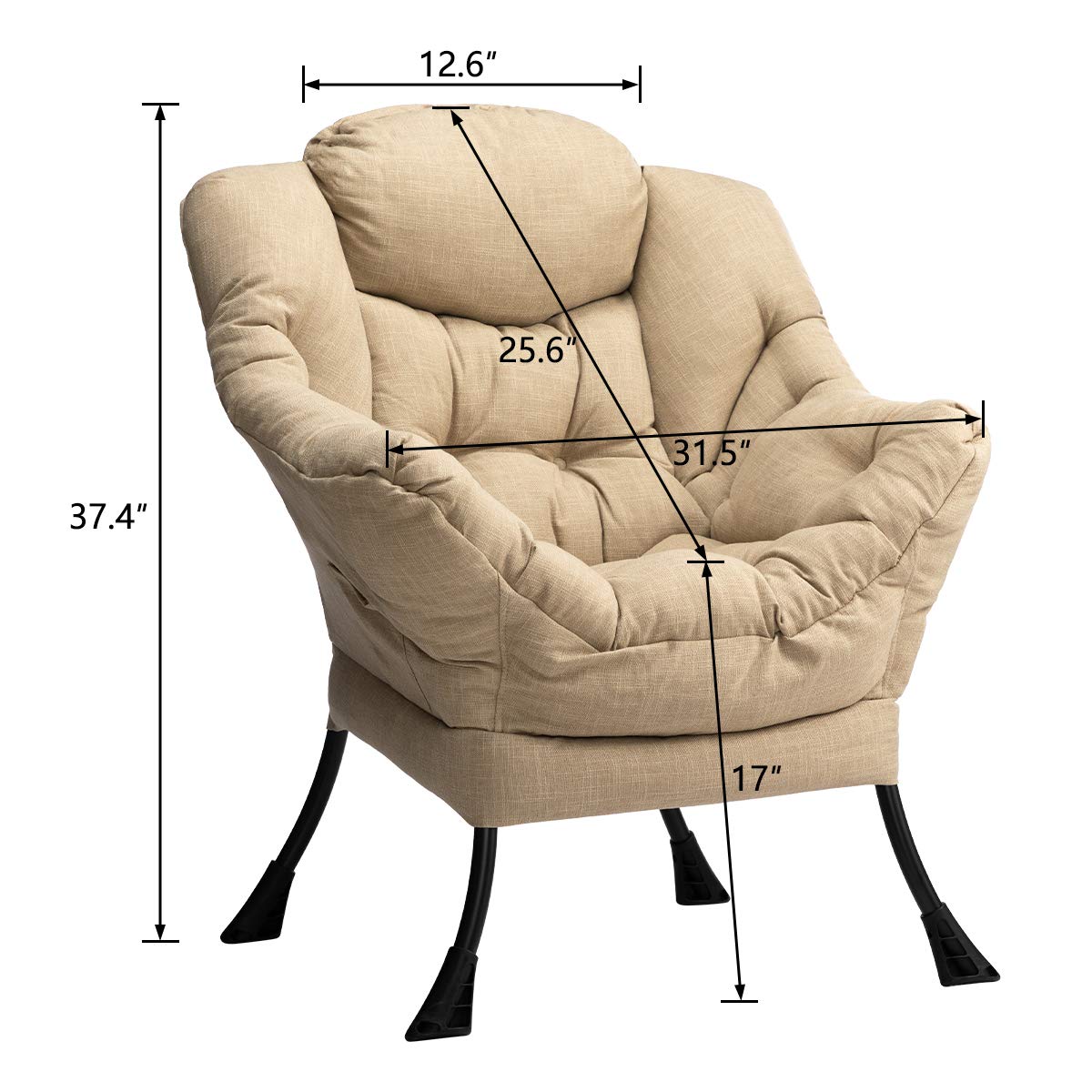 HollyHOME Modern Fabric Large Lazy Chair, Accent Oversized Comfy Reading Chair, Thick Padded Cozy Lounge Chair with Armrest, Leisure Sofa Chair for Living Room, Bedroom, Dorm, Coffee&White HollyHOME