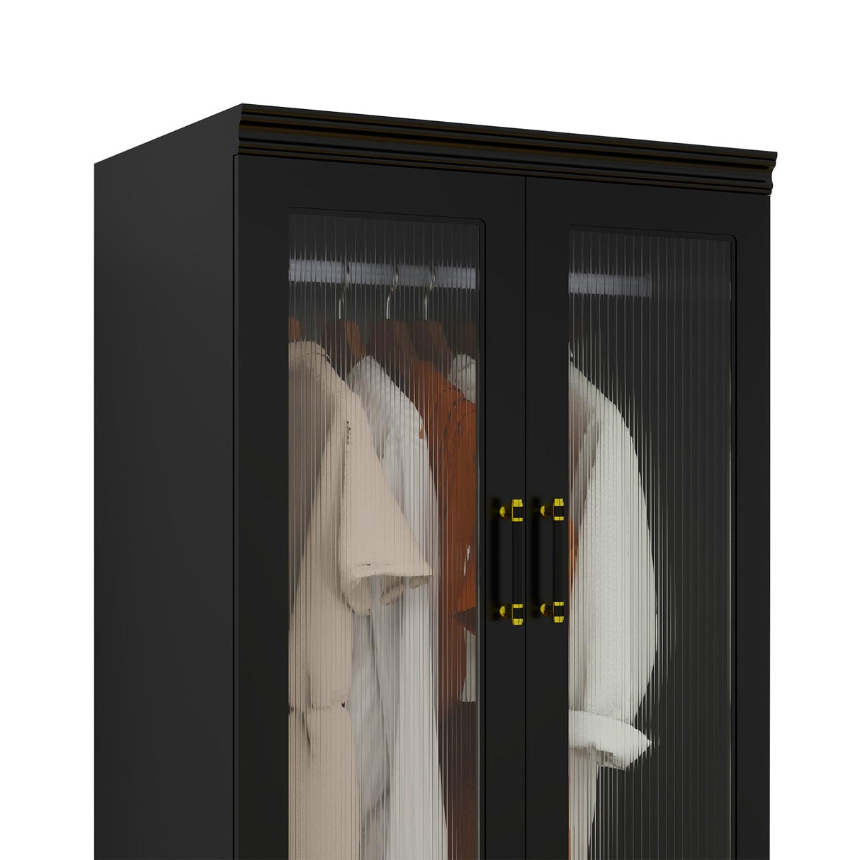 Keloyid Modern 2 Door Armoire Wardrobe Closet with Glass Door, 2 Drawers, Hanging Rod & Shelves, Black, 20.47 x 31.49 x 70.86 inches, Bedroom Keloyid