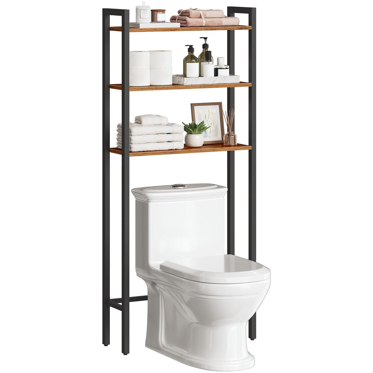HOOBRO Over The Toilet Storage, 3-Tier Over Toilet Bathroom Organizer, Bathroom Shelves Over Toilet, Space Saver Over The Toilet Shelf, Easy to Assemble, Rustic Brown BF41TS01 HOOBRO