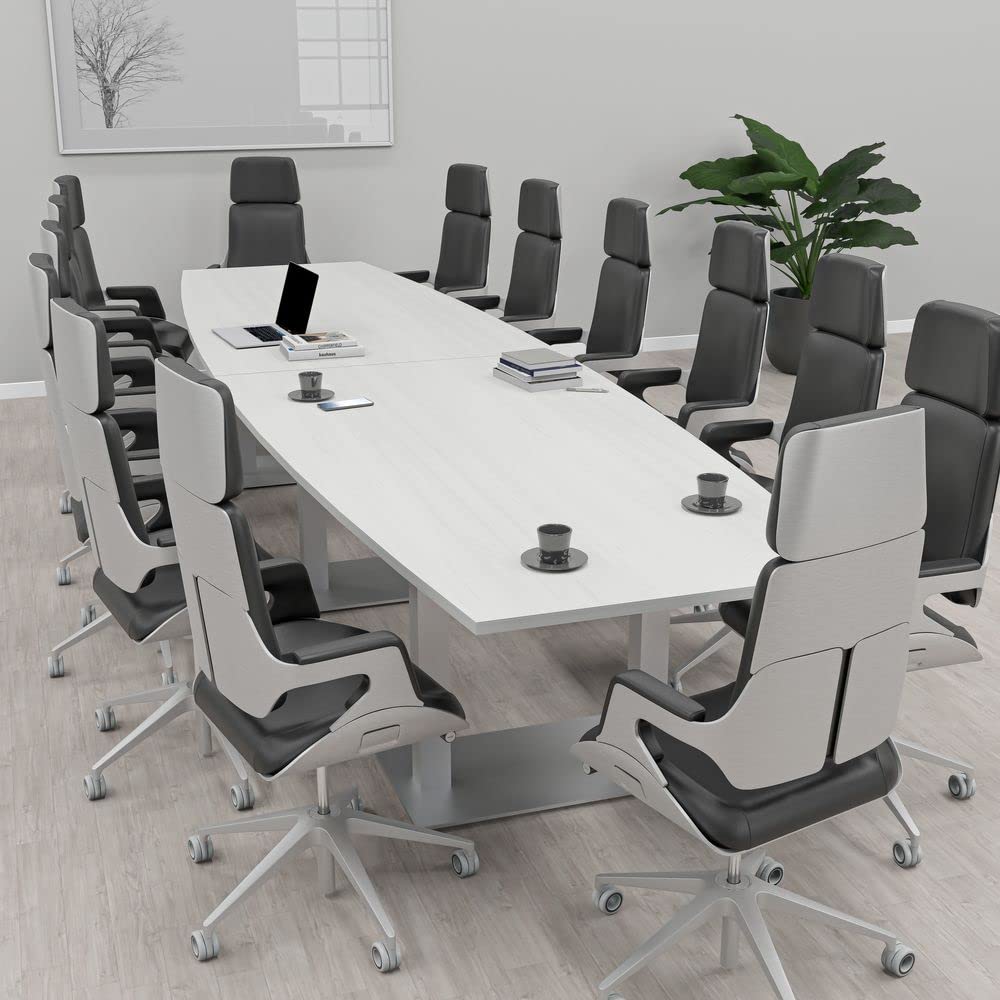 14 Ft Boat Shaped Conference Table with Brushed Silver Square Metal Bases | Harmony Series Modular Conference | Scratch-Resistant, Durable & Easy to Assemble | Asian Night – 14FT SKUTCHI DESIGNS INC.