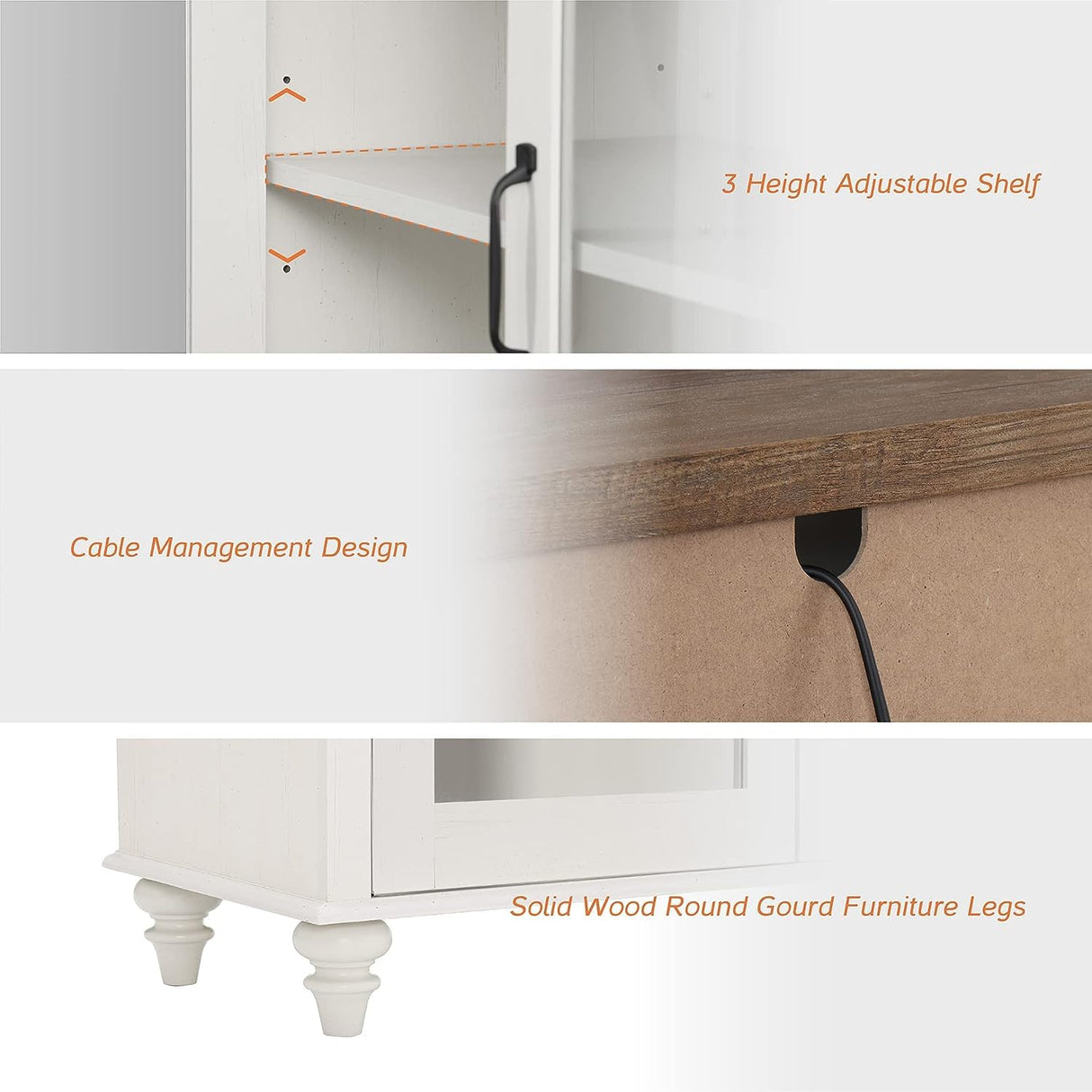 WAMPAT 4-Door Farmhouse TV Stand for TVs Up to 75 inch, Glass and Wood Universal TV Stand with 4 Storage Cabinets, White Entertainment Center for 32-75 inch TV Console Table,White WAMPAT
