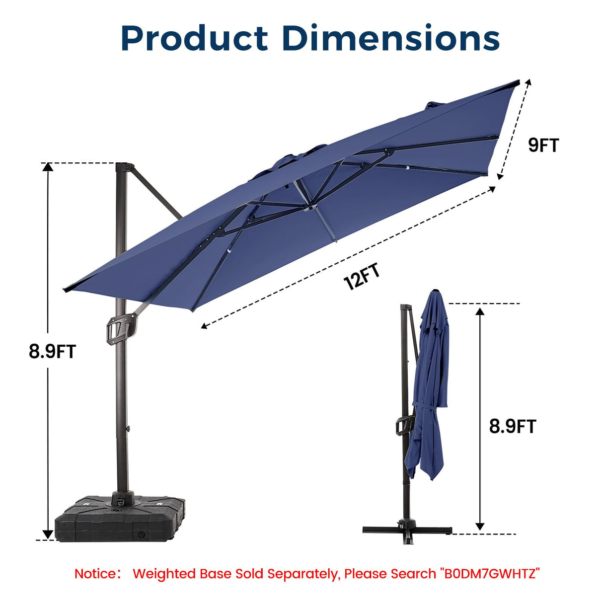 HOMSHADE 10FT Cantilever Patio Umbrellas, 360-Degree Rotation Large Aluminum Outdoor Umbrella, 5-Year Fade Resistance Offset Hanging for Patio Outdoor Pool Deck Garden(Navy) HOMSHADE