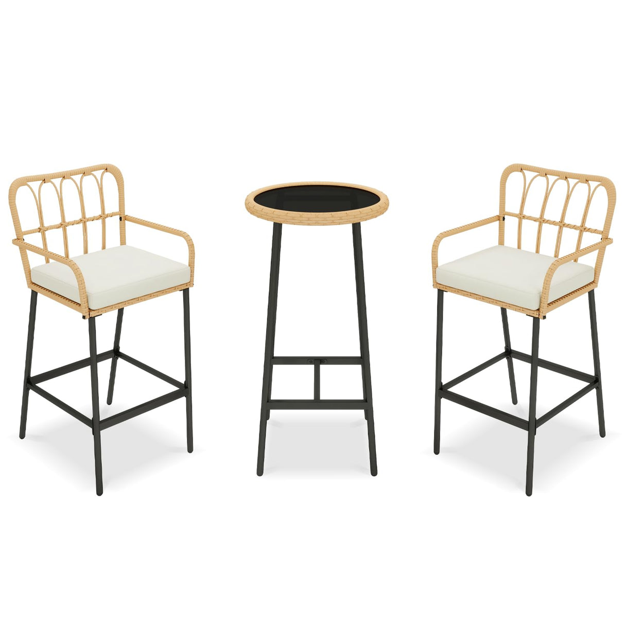 Vikiullf 3 Pieces Patio Bar Table Set, Outdoor Wicker Bar, All Weather Height Bar Stools and Table Set, for Garden, Deck, Balcony Vikiullf