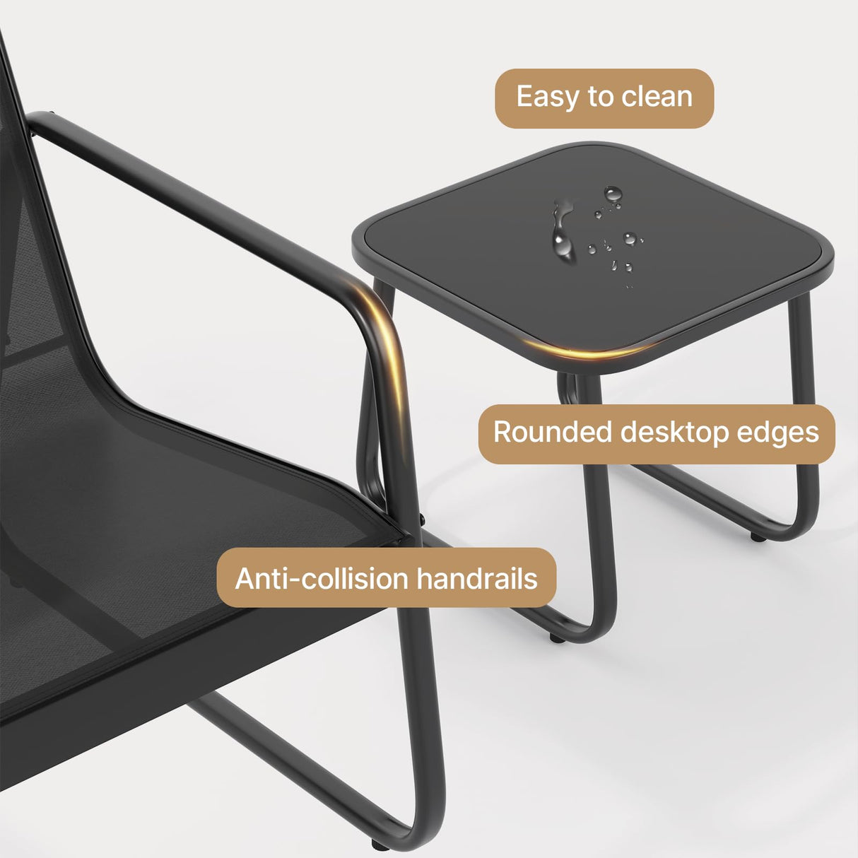 Gizoon Patio Chairs Set of 2, Patio Furniture Set with Metal Frame Glass Table, Outdoor Chairs Set of 2 for Balcony, Bistro Table and Chairs Set for Lawn, Black Gizoon