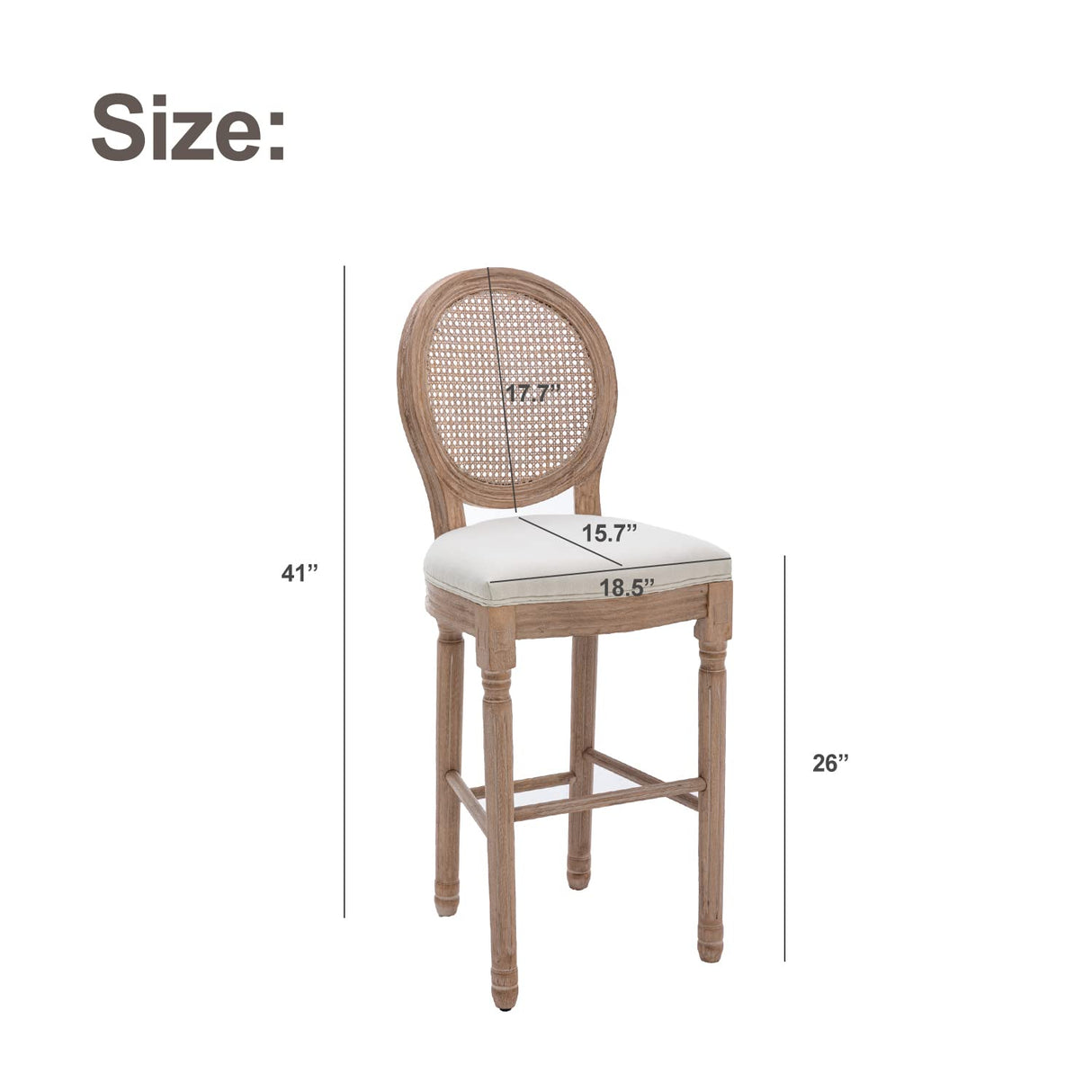 Nrizc Farmhouse Bar Stools Set of 4, French Country BarStools with Solid Wood Frame and Upholstered, Rattan Back Kitchen Bar Stool for Dining Room, Kitchen Nrizc