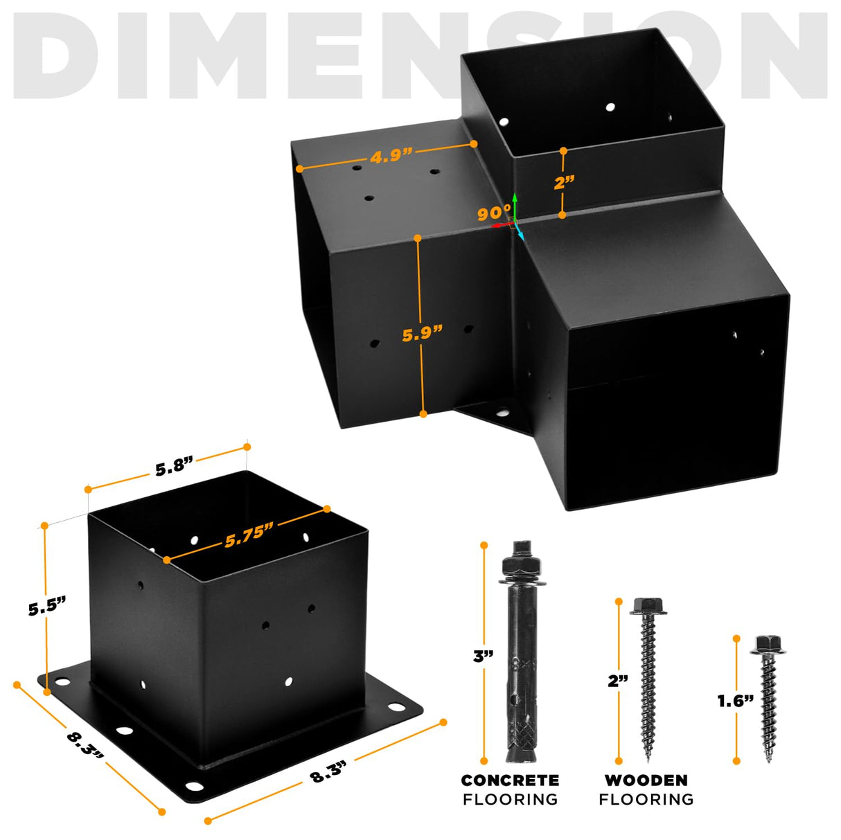WIMART Pergola Bracket, 3-Way Pergola Right Angle Bracket, Raised Wood Bracket for 6"x6" (Inner Dimensions: 5.5"x5.5") Wooden Beam, Pergola, Garden, Gazebo,... (Set 8) WIMART