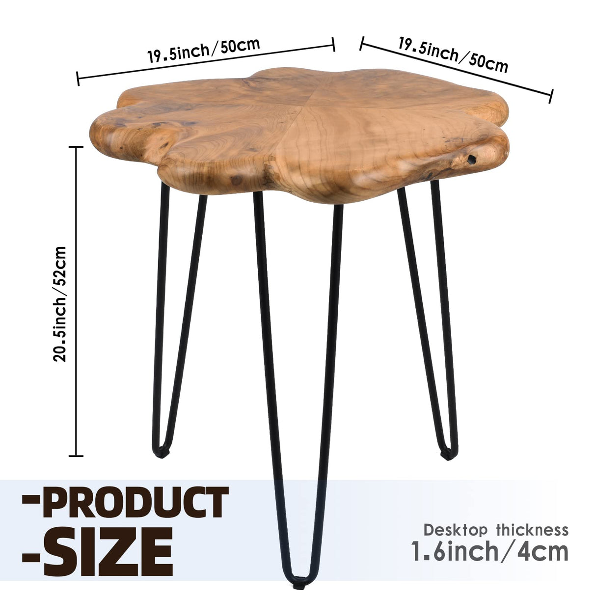 HOEGMST 19.5 Inch Live Edge Side Table, Wood Freeform Small End Table with Waterproof, Rustic Accent Table Unique for Living Room, Bedroom, Home HOEGMST