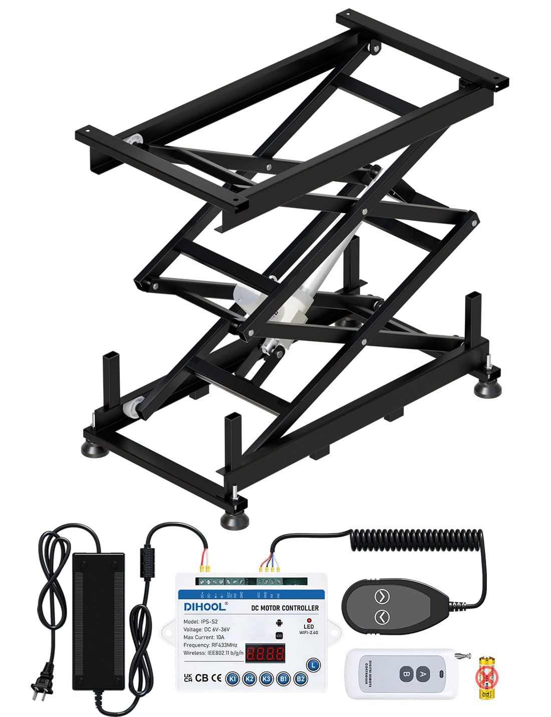 DIHOOL Electric Scissor Lift Table 180Lbs Capacity, 265-1100MM Height Adjustable Lifting Platform DIHOOL