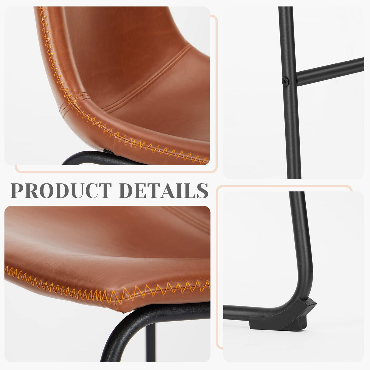 Sweetcrispy Counter Height Bar Stools Set of 2, Modern Counter Stool Faux Leather Barstools with Back, 26 inch Seat Height Island Stools Countertop Comfortable Brown Bar Chairs with Metal Legs Sweetcrispy