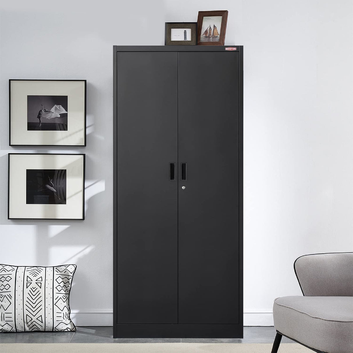 BESFUR Metal Storage Cabinet, 72" H x 36" W x 18" D Garage Storage Cabinet, Adjustable Shelves and Locking Doors for Office, School, Garage - Black BESFUR