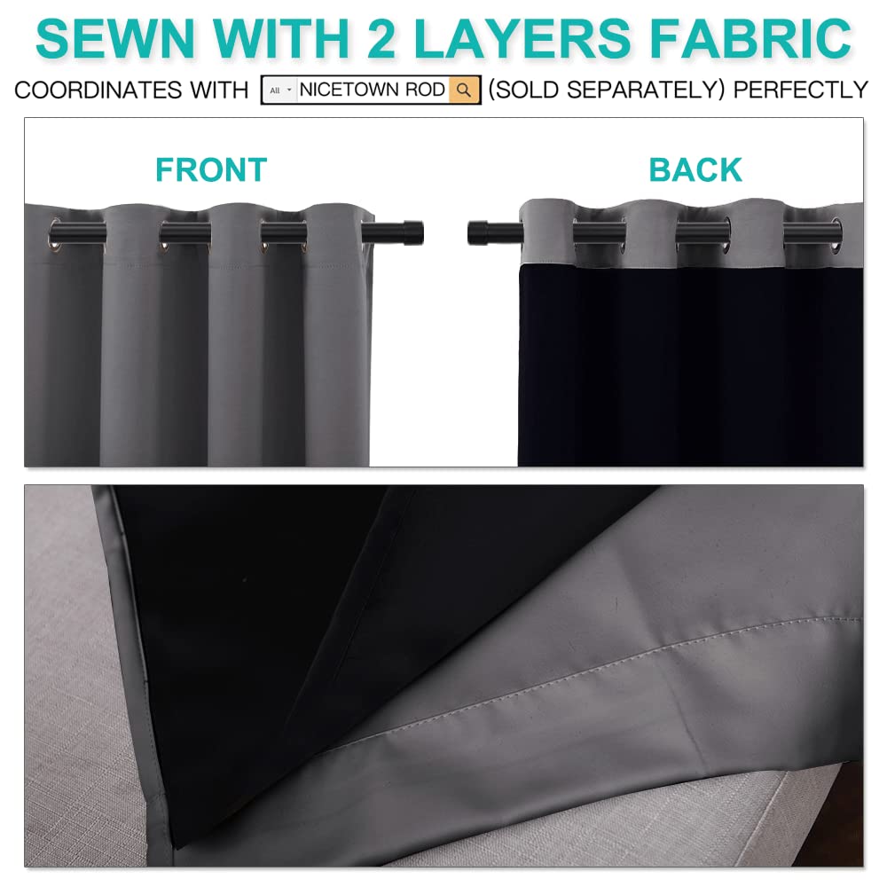 NICETOWN Grey Full Shade Curtain Panels, Pair of Energy Smart & Noise Blocking Out Blackout Drapes for Dining Room Window, Thermal Insulated Guest Room Lined Window Dressing(Gray, 52 x 84 inch) NICETOWN