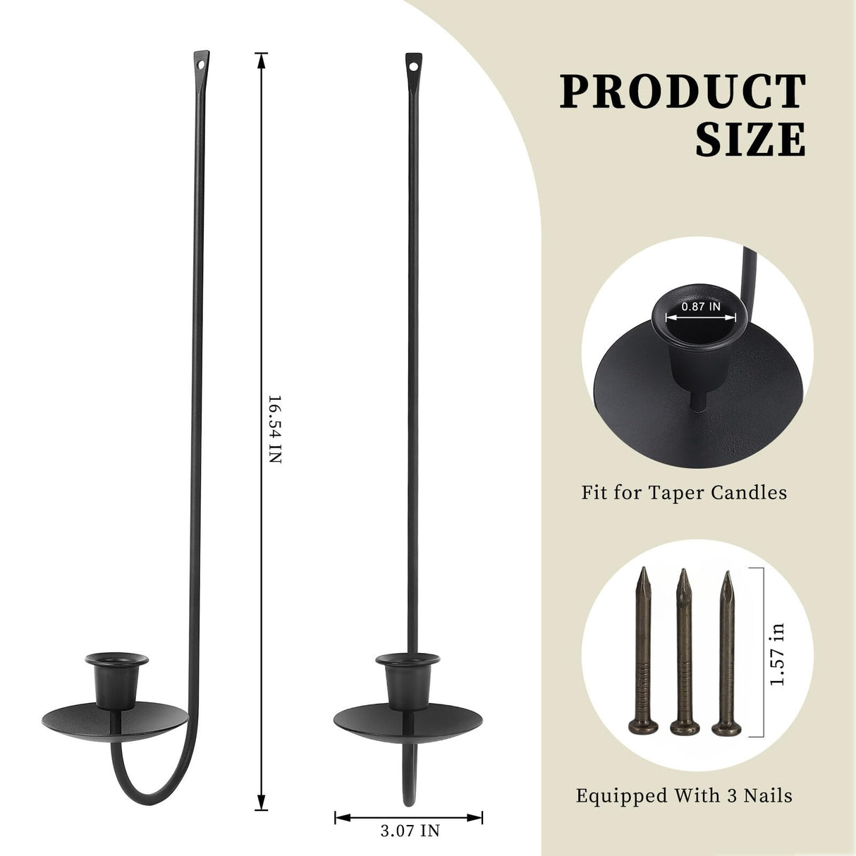 Wall Candle Holder Set of 2, Stylish Black Metal Wall Mount Candle Sconces, Modern Wall Decoration for Living Room, Farmhouse, Fireplace, and Weddings Batoslee