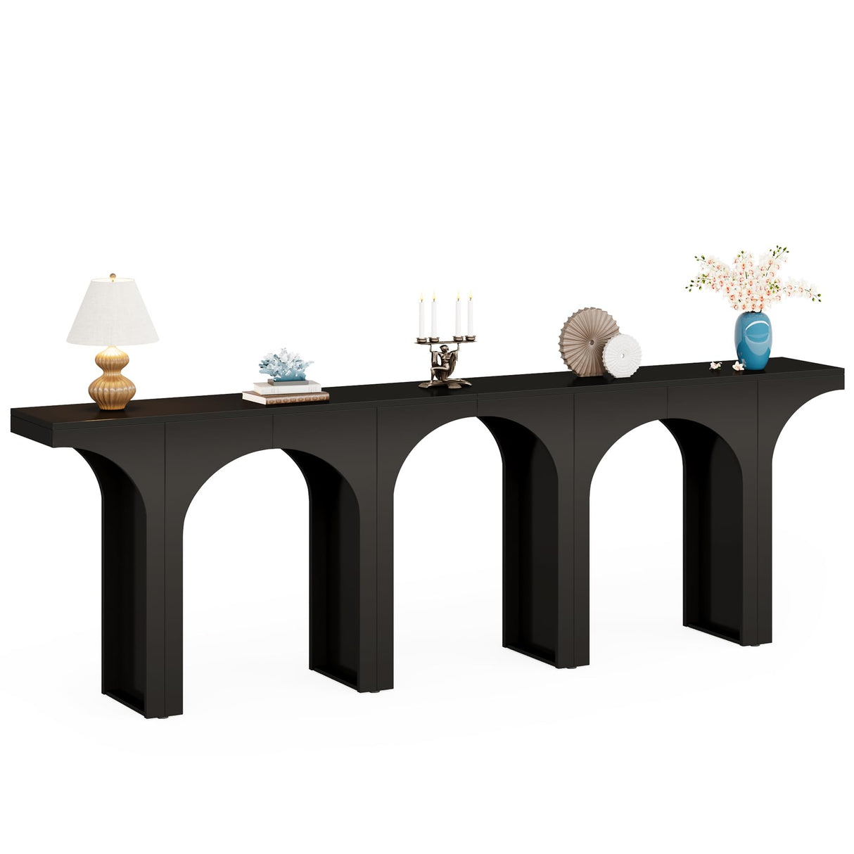 Tribesigns Black Console Table, 94-Inch Entryway Console Table, Wood Sofa Table Behind Couch with Arched Base, Narrow Hallway Table, Modern Foyer Accent Table for Entrance Living Room (Set of 2) Tribesigns